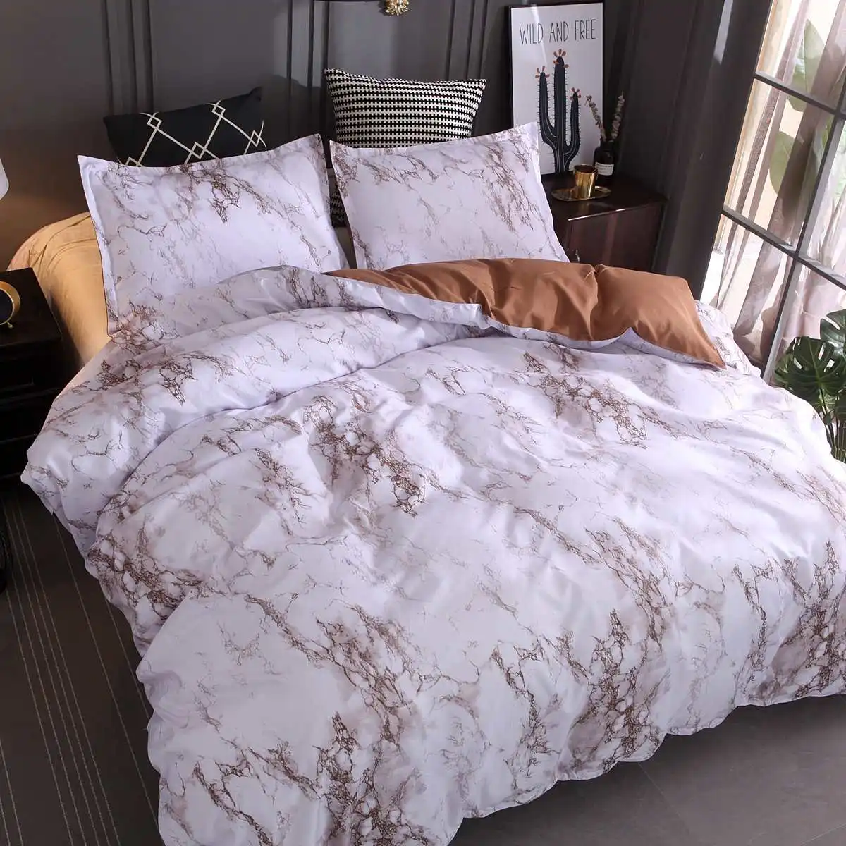 

Nordic style geometric pattern bedding stone simple plain quilt cover pillowcase Printed Marble Mattress Quilt Cover 3 Pieces