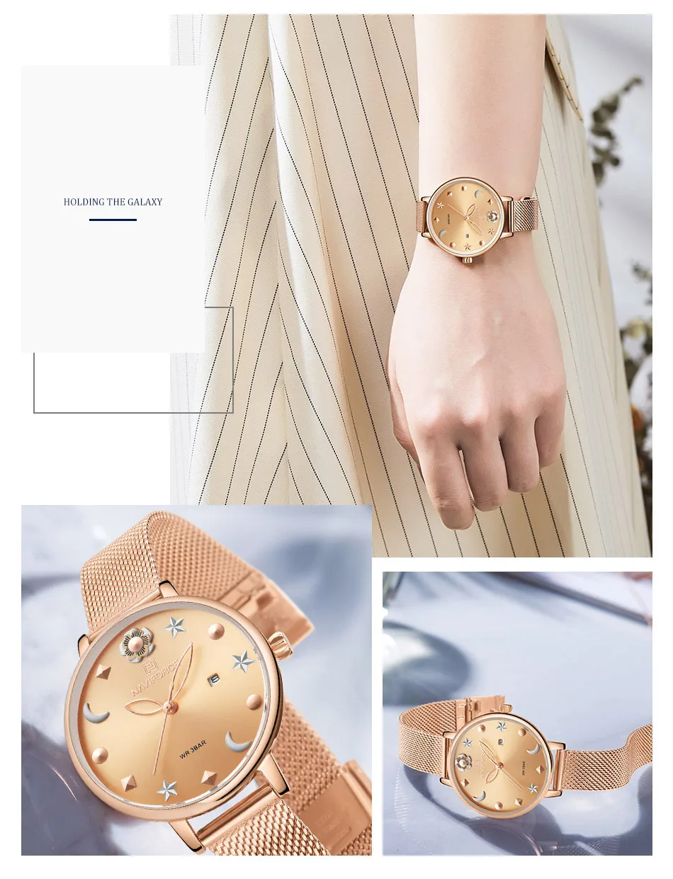 Женские наручные часы naviforce Топ Роскошная марка, женская модная повседневная простая стальная сетка ремешок наручные часы подарок для девочек Relogio Feminino