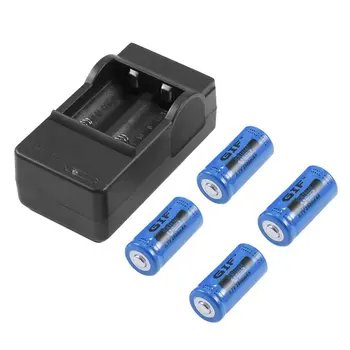 

4pcs 16340 3.7V 2800mAh Safe Environmental Friendly Rechargeable Li-ion Battery + US Plug Charger Color Blue Yellow Red