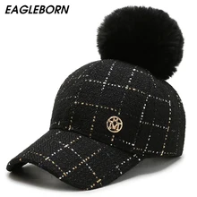 Новинка, женская шапка с помпоном, бейсбольная кепка в клетку, шапка для женщин, модная хипстерская шапка, роскошная бейсболка, бейсболка s