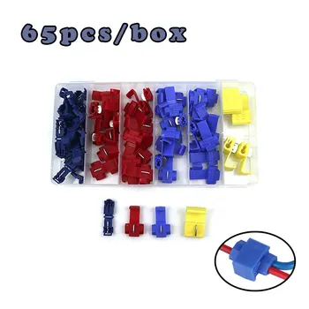 

65pcs/box 2 Pin T Shape Electrical Wire Cable Connectors Terminals Crimp 18-14 AWG Scotch Lock Quick Splice Car Audio Kit