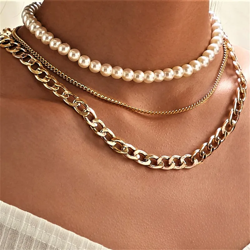 17KM Punk Baroque Irregular Pearl Chain Choker Necklace For Women Asymmetric Lock Pearl Pendant Necklaces 2021 Trend Jewelry