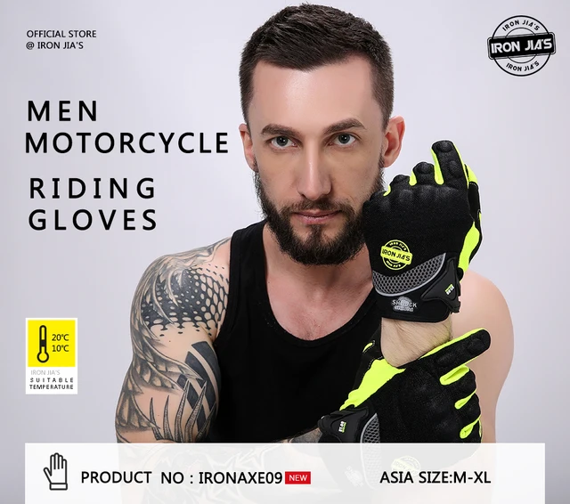 IRON JIAS Guantes de Moto de Verano para Hombre, Transpirable, con Pantalla  táctil, de Dedo Completo, Equipo de protección de Motocross, Guantes de