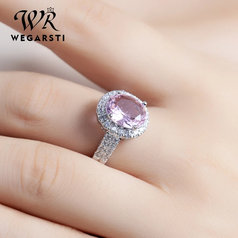 WEGARASTI, серебро 925, Ювелирное кольцо, циркон, розовый сапфир, модные вечерние, классические, 925 пробы, серебряные кольца, ювелирное изделие для женщин, для помолвки