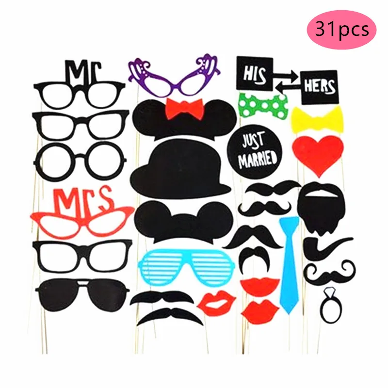 31pcs mr mrs Свадебные украшения Mr Mrs просто женатый Фотофон фото реквизит забавные очки маска День рождения, вечеринка, фото стенд реквизит Выпускной деко - Цвет: 31pcs mr mrs