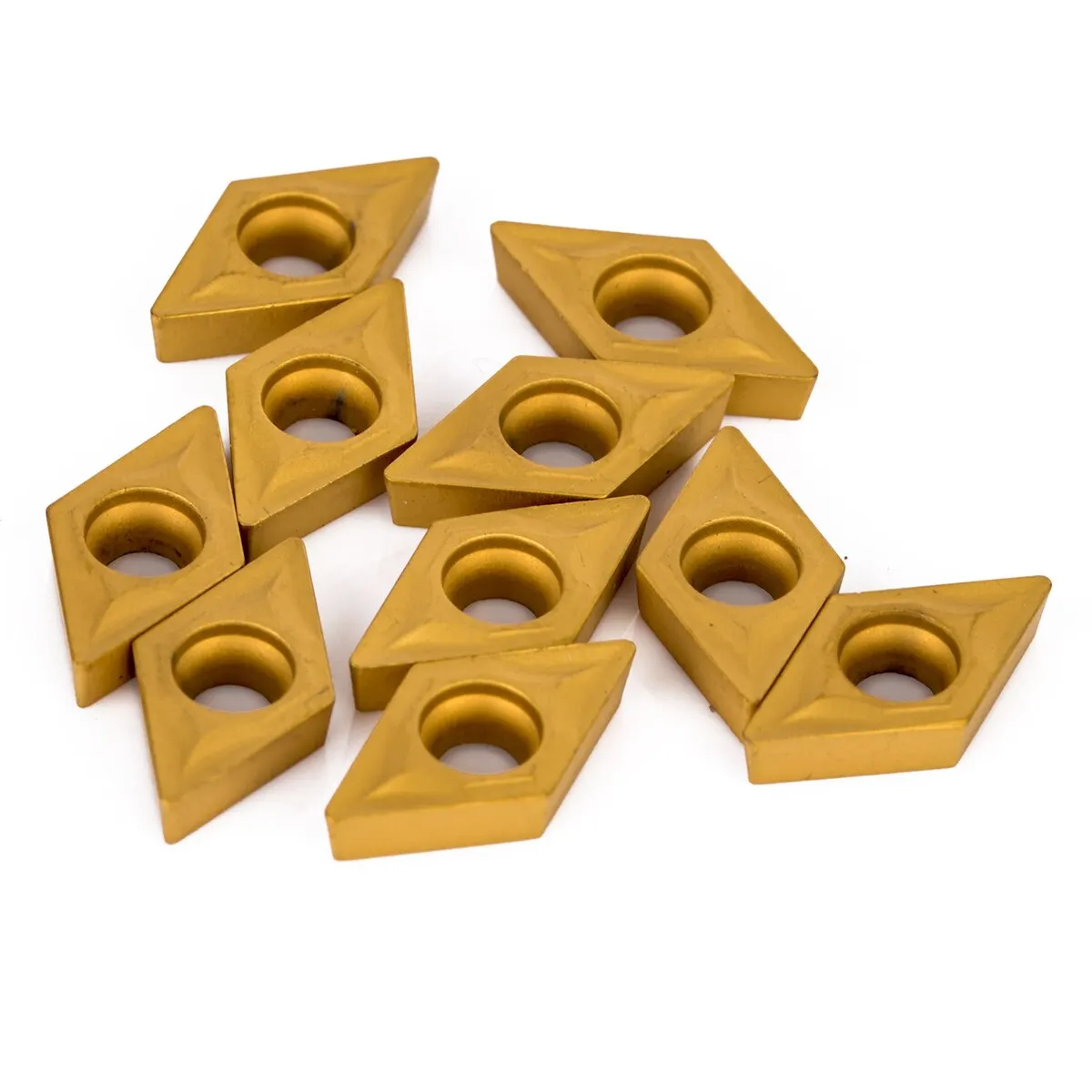 10pcs Gold DCMT070204 YBC251 Lathe Turning Tool Carbide Inserts Set with Plastic Box For Semi-finishing