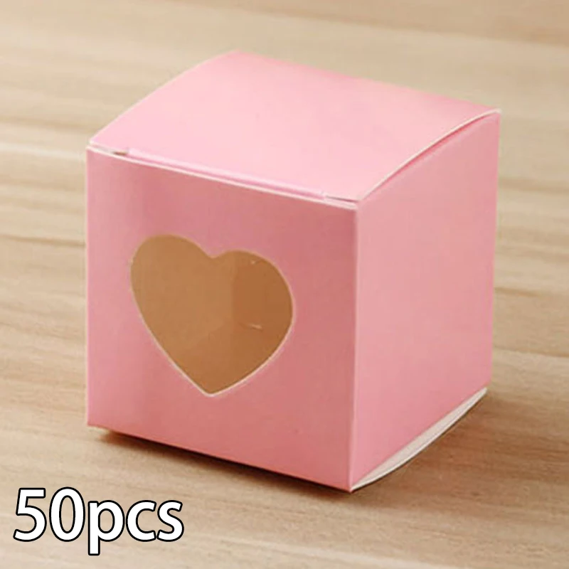 

50Pcs Heart Shaped Window Chocolate Candy Boxes Cookie Box For Wedding Party Great For Getting Party Favors At Weddings, Baby