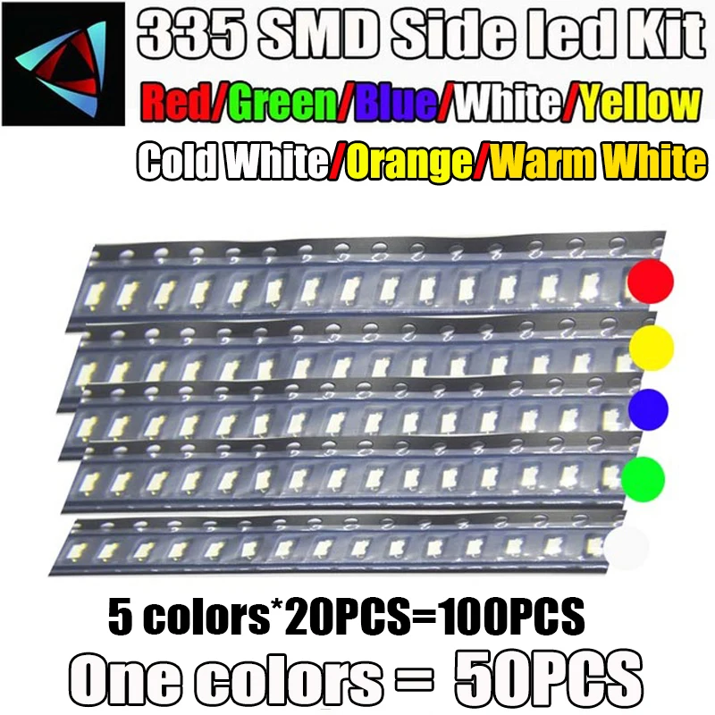 50 шт. 335 5 цветов боковой SMD светодиод 4008 4 0*1 8*0 8 мм комплект в упаковке красный