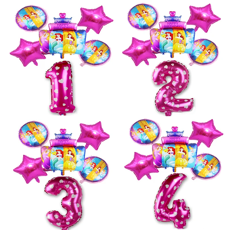 4 princess Cake Shape Aluminium Foil Number Balloons Set Happy Birthday Party Decoration Baby Shower Gifts Cartoon | Дом и сад