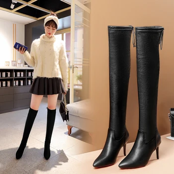 

Sexy Over Knee Thigh High Boots Women Autumn Winter Long Boots Shoes Women Flock Leather Boots Thigh High Boots Footwear