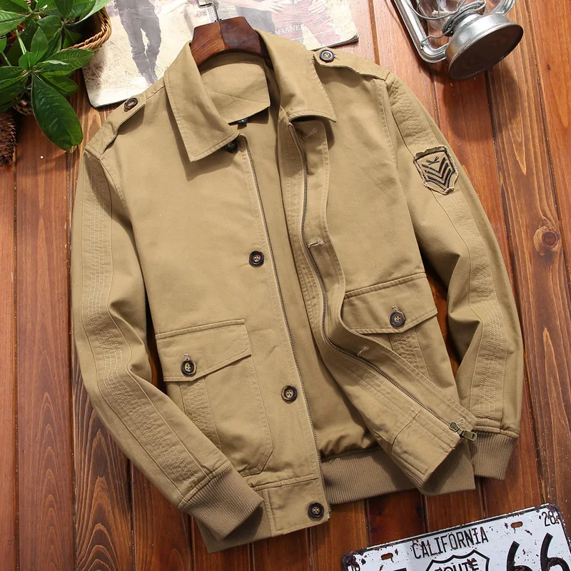 

2019 New Style Jacket Men's Workwear Spring And Autumn Men Fold-down Collar Pure Cotton Autumn Clothes Middle-aged Thin Casual D