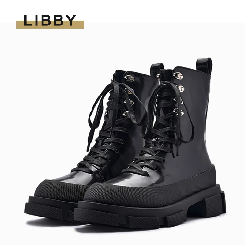 Женские ботильоны со шнуровкой и заклепками на толстом каблуке|Полусапожки| |