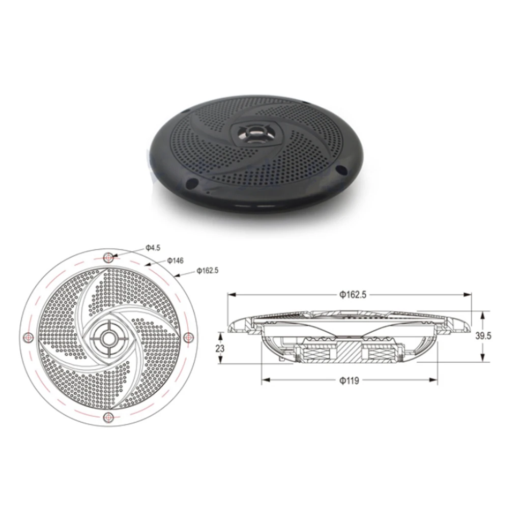 

6.5 Inch Waterproof Marine Boat Audio Stereo Speakers Round Flush