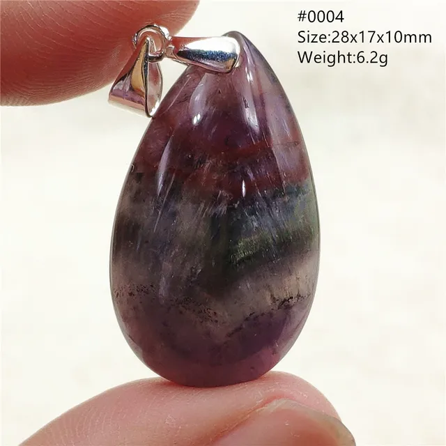 Genuine Natural Cacoxenite Auralite 23 Purple Red Pendant Water Drop Rutilated Bead Women Men AAAAAA 0004