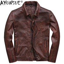 AYUNSUE, мужская куртка из натуральной кожи, Ретро стиль, Воловья кожа, пальто, Весна-Осень, натуральная коровья кожа, куртки Veste Cuir Homme