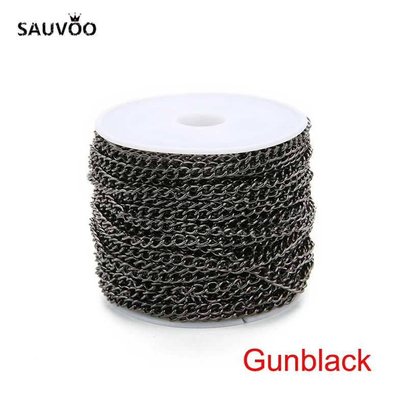 10 Yard/roll 3x4mm Black Gold Rose Gold Rolo Bulk Chain Fit DIY Women Men Chain Pendant Necklace Jewelry Making Finding Supplier