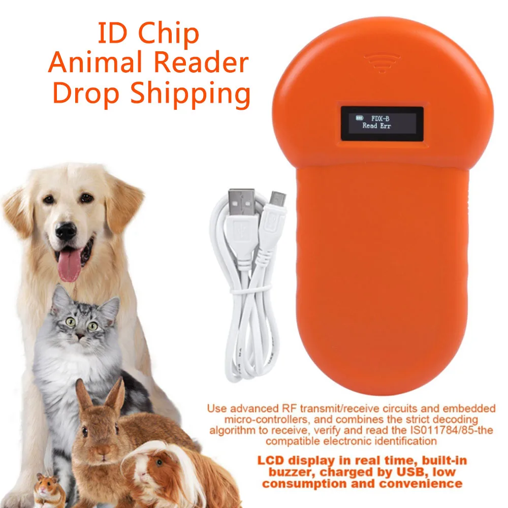 LCD Display Animal Microchip Scanner Portable USB Animal ID Card Reader