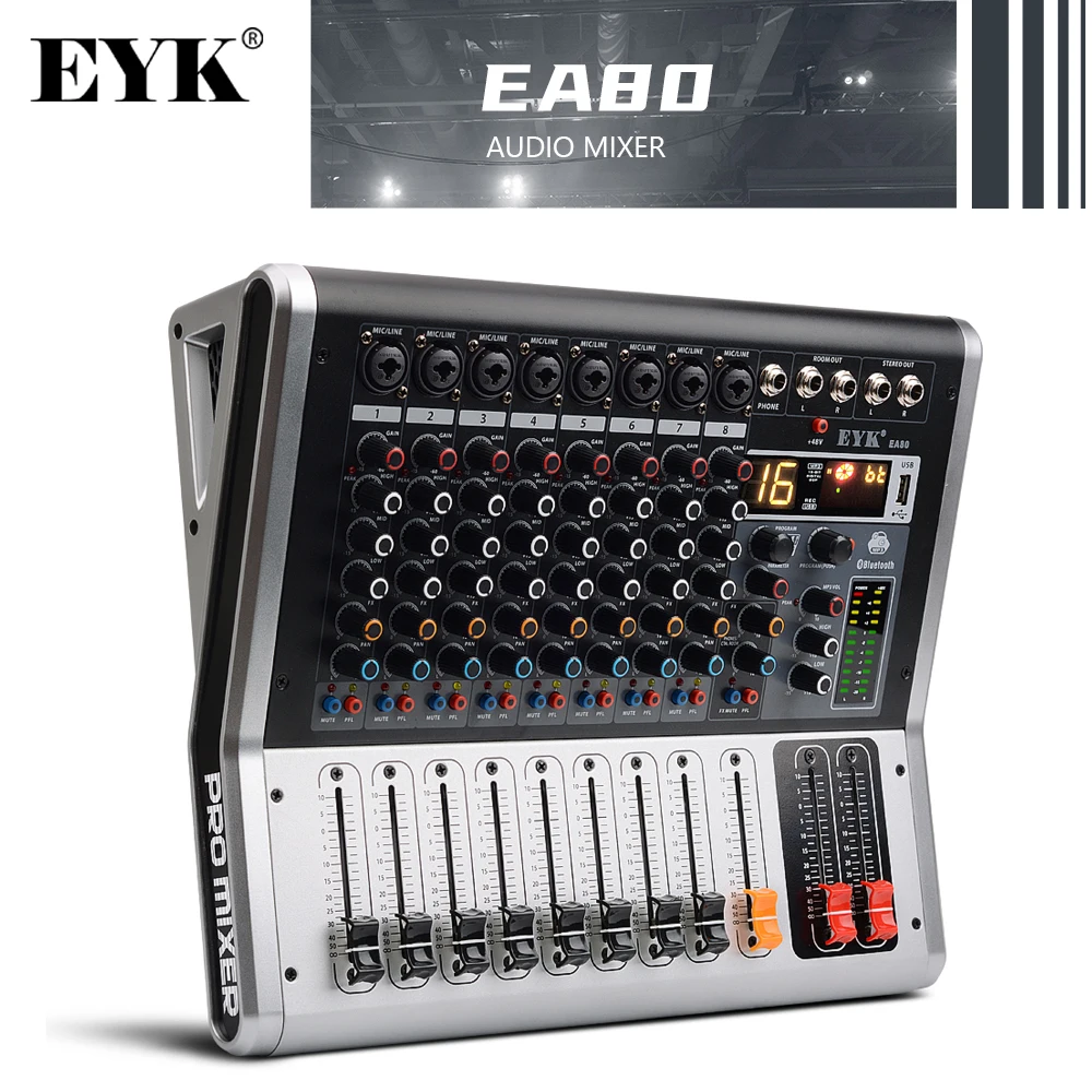 Eyk Ea80 8 Channel Mixing Console With Mute And Pfl Switch Bluetooth Record 3 Band Eq 16 Professional Usb Audio Mixer - Equipment - AliExpress