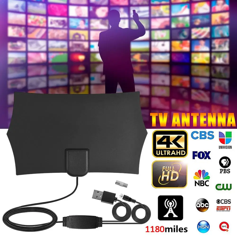 4K 1180 КМ Цифровая ТВ антенна HDTV Антенна Внутренняя усиленная антенна HD1080P DVB-T2 Freeview tv - Цвет: Black