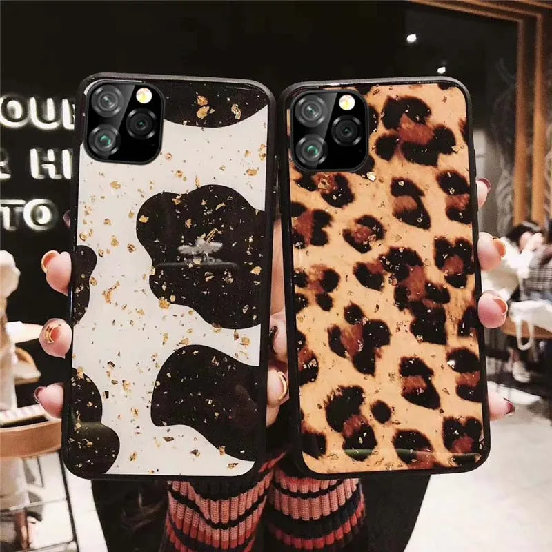 Роскошный блестящий чехол из золотой фольги с леопардовым принтом для iphone 11 pro max