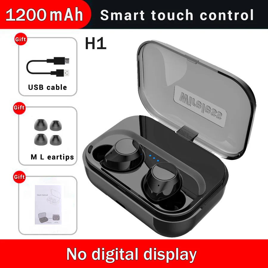 H1 black TWS Bluetooth наушники беспроводные наушники 8D бас стерео наушники бинауральная гарнитура с микрофоном внешний аккумулятор - Цвет: H1 black