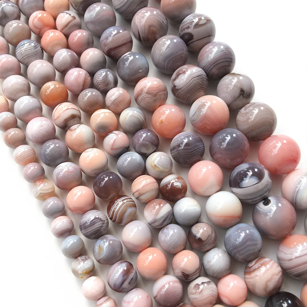Natural Round Smooth Botswana Agate Gemstone Beads For Jewellery Making 15" DIY 