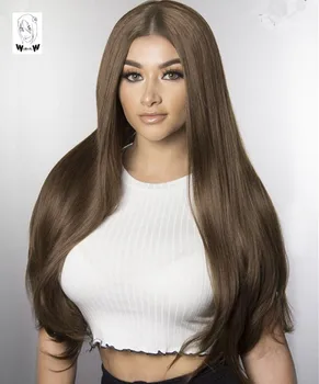 

WHIMSICAL W Brown Long Straight Synthetic Wig For Women Peluca Party Natural Heat Resistant Hair Wigs Pelucas