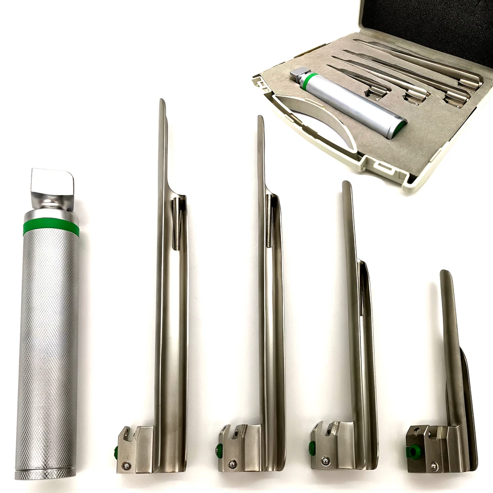 

Laryngoscopes Fiber Optic Set illumination High Quality Set of 4 Straight Blades with Medium Battery