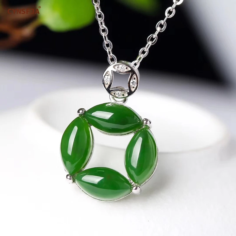 CYNSFJA Реал Certified(Hetian) нефрита Jade Jasper 925 пробы серебро ювелирные амулеты талисманы зеленый нефритовый кулон лучшие подарки
