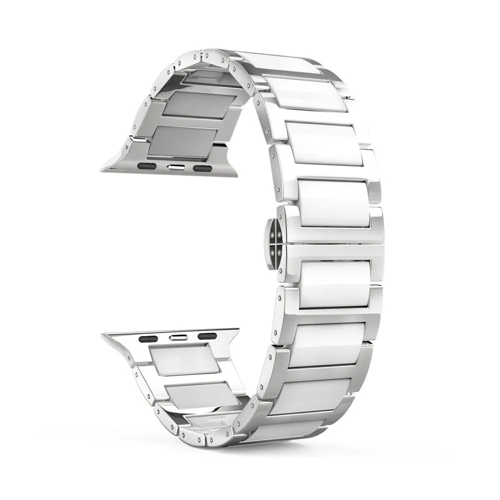 Роскошный ремешок из нержавеющей стали для Apple Watch band 42 мм 38 мм 44 мм 40 мм браслет pulseira ремешок для iwatch series 4 3 2 1 - Цвет: white