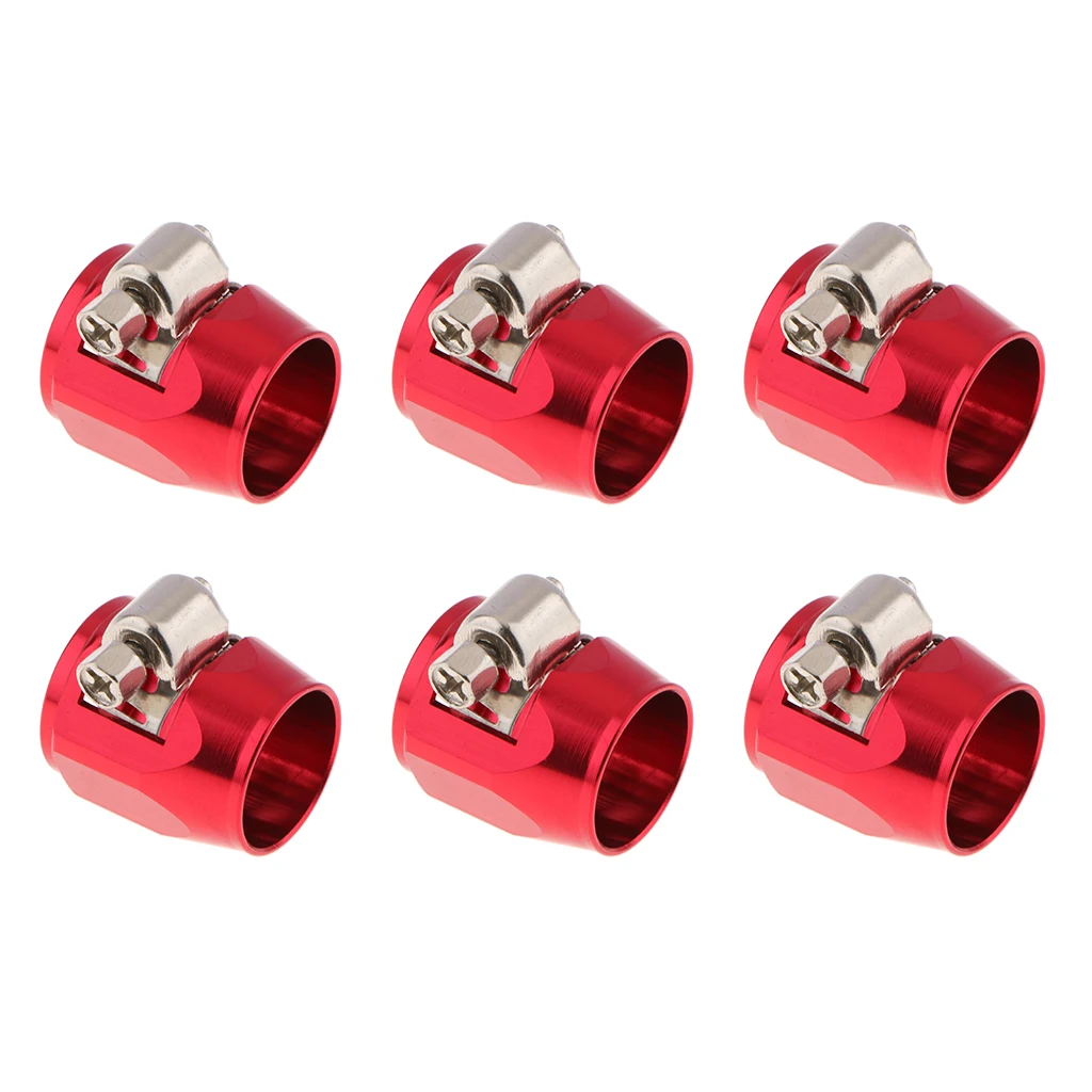 6Pcs 8AN Fuel Line Hose Clamp - Hose End Fitting for Fuel/ Water/ Oil/ Air Line - Aluminum Alloy, Red