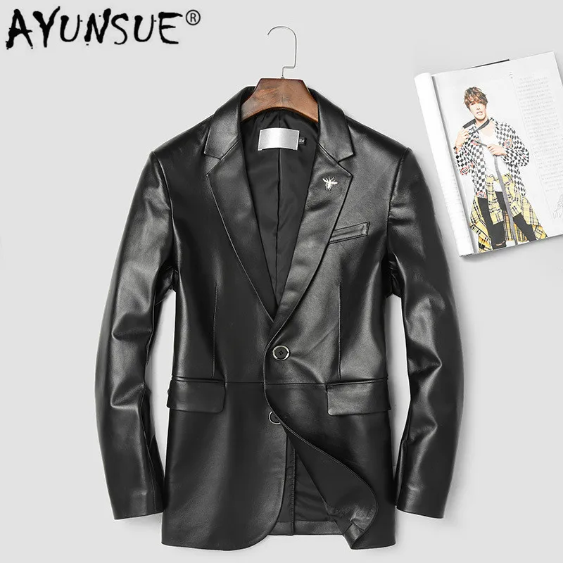 

AYUSNUE 2019 Real Leather Jacket Men Spring Autumn 100% Sheepskin Coat for Men Genuine Leather Jackets Blazer 3912 KJ3003