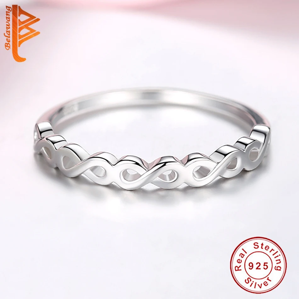 BELAWANG Настоящее 925 пробы Серебряное простое кольцо бесконечность для женщин и девочек S925 Кольца на палец серебряные ювелирные изделия вечерние подарок на свадьбу