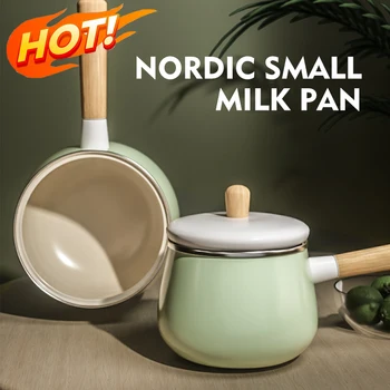 

16cm Nordic style Porcelain Enameled Milk Pot Non-stick Mini Soup Pot with Cover Induction Cooker Universal Applicable Cookware
