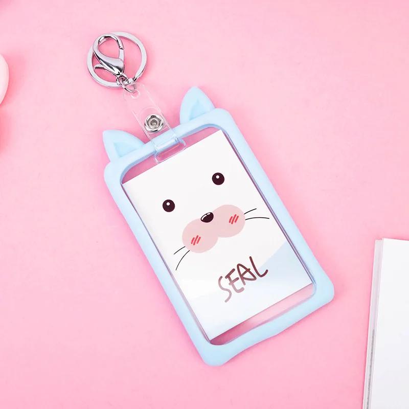 Выдвижной силиконовый бейдж в виде мультяшных животных кота медведя катушка