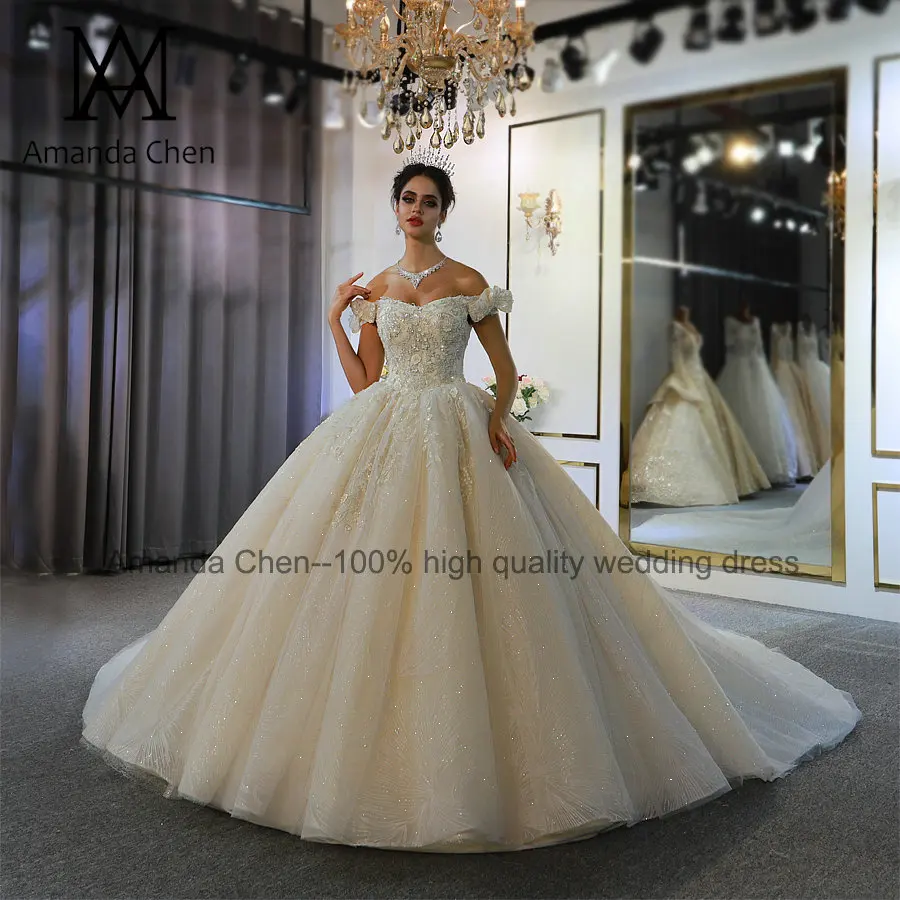 Vestidos de novia corte princesa с открытыми плечами 3D Цветы бальное платье свадебное платье