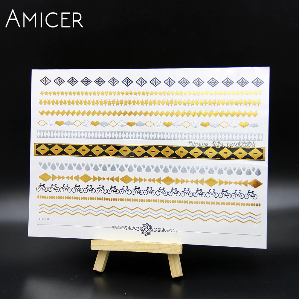 Body Art Temporary Tattoos Gold Flash Metallic Tattoo Arm Sleeves Sticker Henna Women Jewelry Waterproof For Star Bracelet