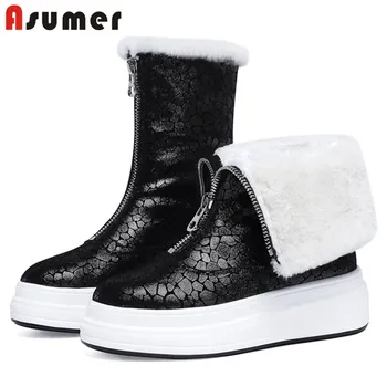 

Asumer 2020 Newest thick fur winter snow boots women genuine leather flat shoes comfortable warm top quality ankle boots women