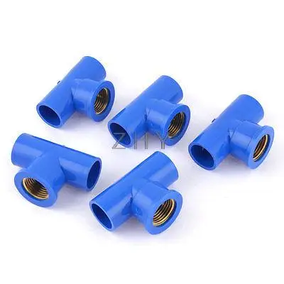 

1/2PT Female Threaded 20mm Hose Tee Pipe Fitting Connector Blue 5 Pcs