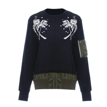 

Patchwork Beading Embroidery Women's Sweatshirts O Neck Long Sleeve Oversized Sweatshirt Female 2020 Autumn Fashion