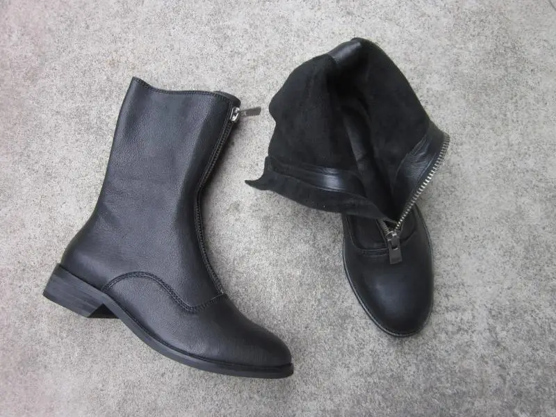 Careaymade/женские ботинки с застежкой на молнии спереди; сезон осень-зима; модные ботинки из натуральной воловьей кожи; оригинальные бархатные ботинки из хлопка - Цвет: Black