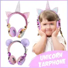 KINCO Cartoon Unicorn Wired Headphone Girls Daughter Music Stereo Earphone Computer Phone Headset Kids Gift Cute Unicorn WithMic