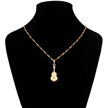 

European Violin Pendant Gold Chain Necklace Women Cello Pendants Party Jewelry Wisiorki Pendentif Femme N0312