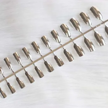 

24pcs Popular models metal colors false nails Pointed Silver N08