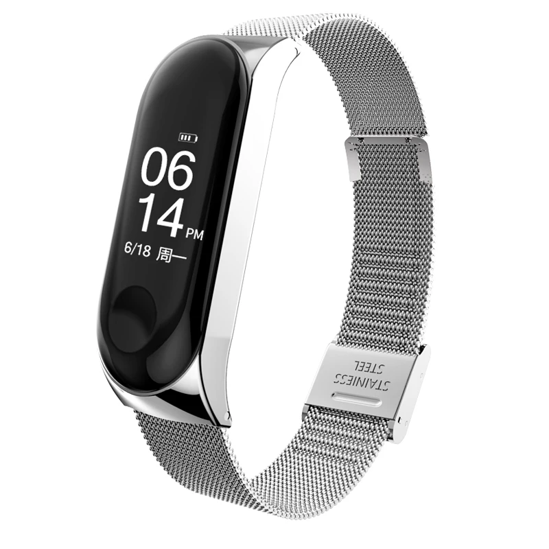 Серебристый Умный браслет на запястье для Xiaomi mi 3 4 mi Band 4 3 металлический браслет из нержавеющей стали ремешок на запястье Z2 - Цвет: Серебристый