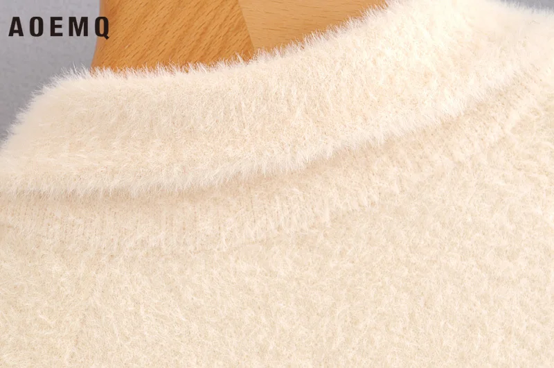 AOEMQ кашемировое однотонное пальто Зимние Рождественские свитера куртки мягкие теплые Свободные пиджаки вечерние куртка клуба Женская одежда