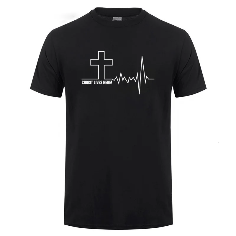 

Midnite Star Christ Lives Here Cross Heartbeat Christian Jesus Faith Inspirational T Shirt T-Shirt For Men Women Short Sleeve