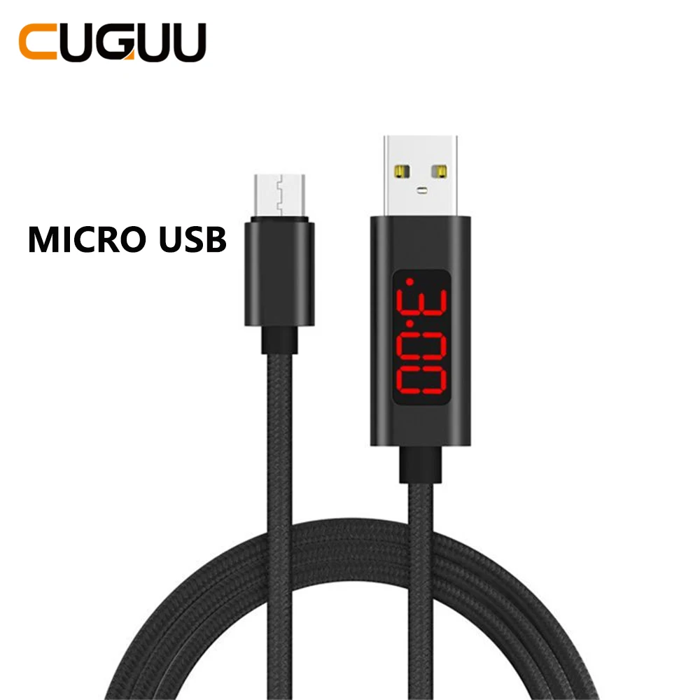 Micro USB Black Светодиодный кабель Micro USB с дисплеем для iPhone, зарядное устройство USB type C, максимальный провод для быстрой зарядки телефона, usb-кабель для передачи данных - Цвет: Micro USB Black