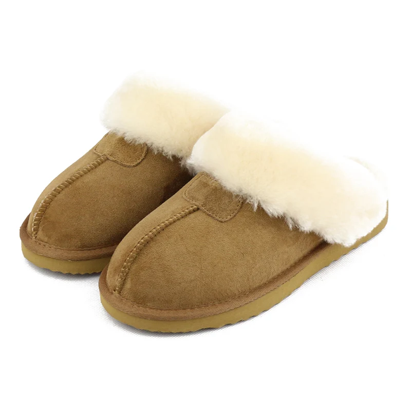 UVWP женская домашняя обувь из натуральной овечьей кожи с натуральным мехом; зимние тапочки для женщин; домашняя обувь; теплые шерстяные тапочки - Цвет: chestnut