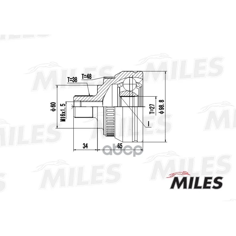 Шрус Ford Galaxy/Vw Sharan I 1.8t-2.8 95-99 Нар. Abs Miles Ga20524 Miles арт. GA20524